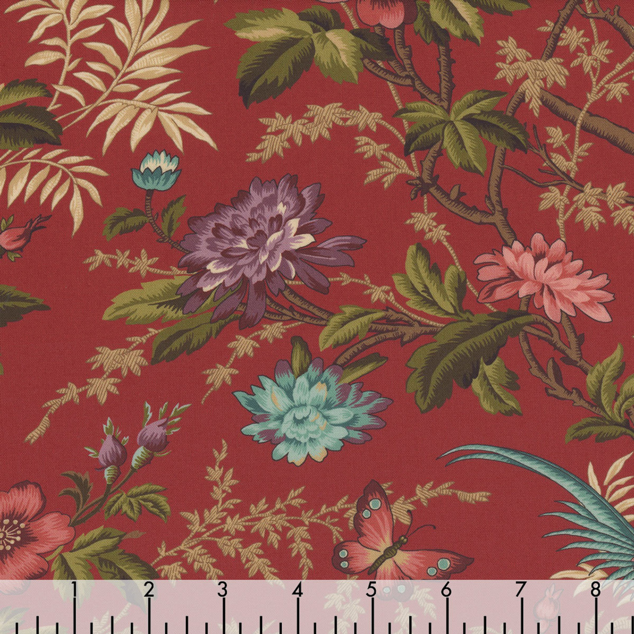 apricot life tacktacktack　chemical lace Henry Glass Fabrics Bucklebury Chintz Michelle Yeo Red